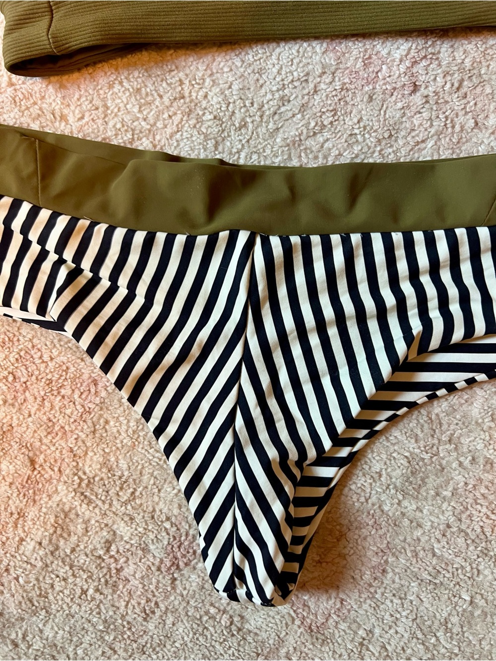 Boys + Arrows Striped Navy & White Bikini with Olive Trim - Picture 3 of 7